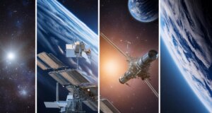 A montage depicting various groundbreaking discoveries made by space telescopes. Include images of a newly formed star system, the atmosphere of an exoplanet, and a distant galaxy teeming with stars.