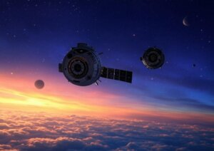 Two satellites docking in orbit